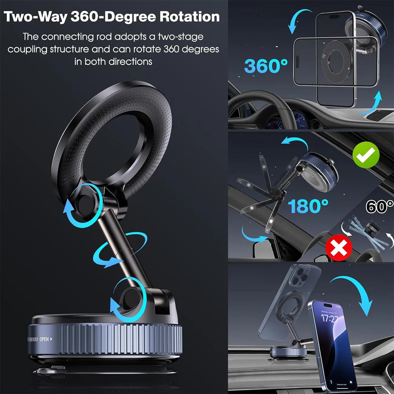Magnetic Car Phone Holder with 360° Rotation